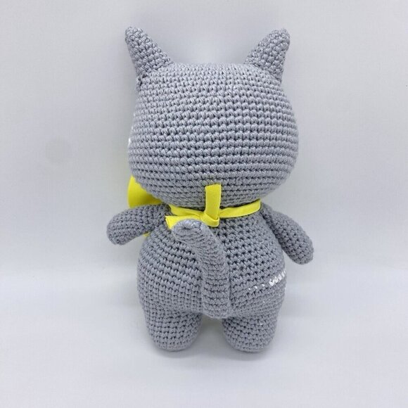 Handmade Crochet Cat Grey Kitty Yellow Bow Tie Doll Cat Stuffed Animal Gift - Picture 4 of 7